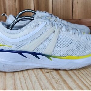 White ONE ONE HOKA TRIVA Athletic with Yellow & Navy Accents 11